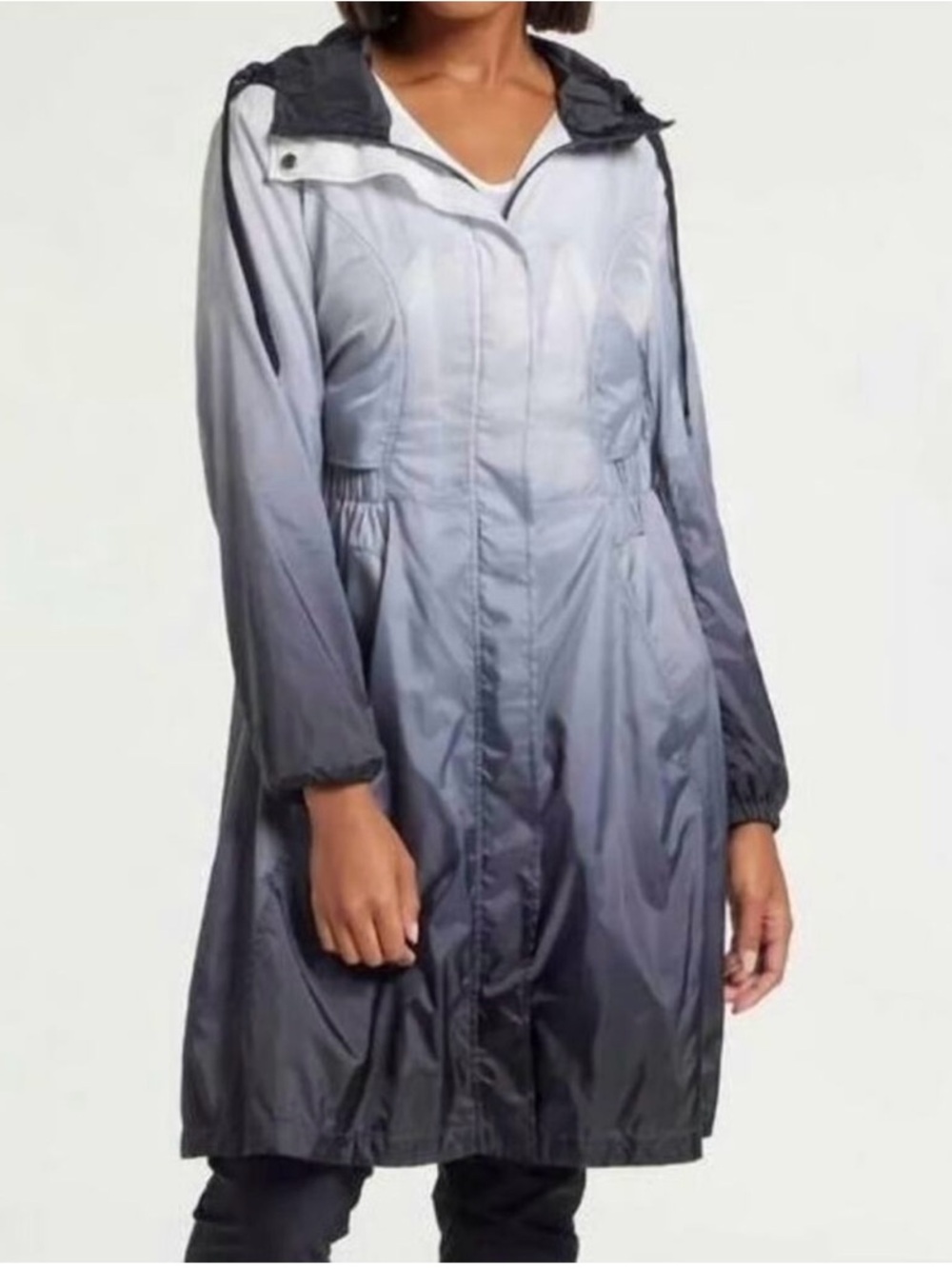 ANATOMIE sedona long nylon windbreaker jacket Coat Hood grey ombre Sz L